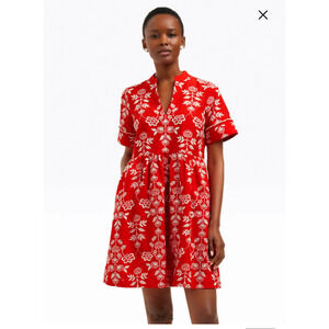 Draper James Simone Dress Floral Embroidered Ruffle Mini Cotton Red Size XL